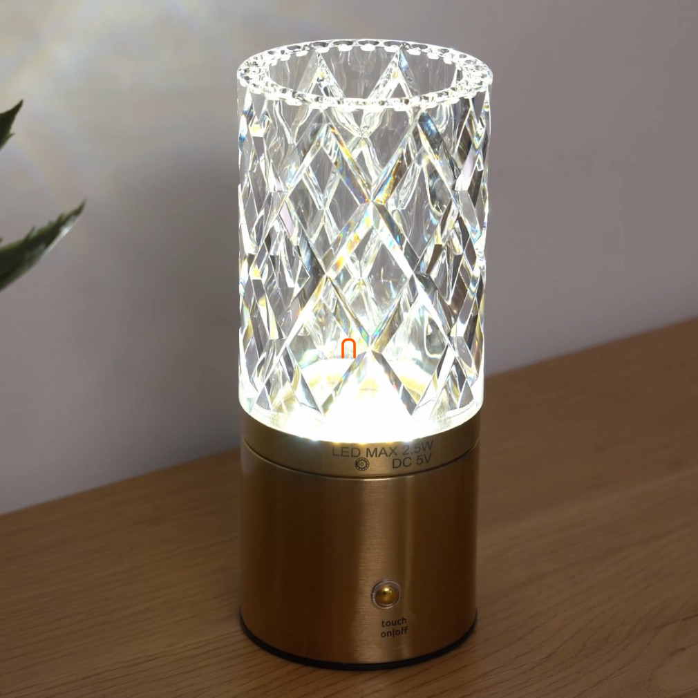 Szabályozható asztali LED lámpa sárgaréz színben, tölthető, 19 cm - Lunki Globo 21010M, akkumulátoros, hordozható, dimmelhető, 0.5 méretes kábellel, 2700-6500-4000 K, 185 lm, 2,5 W, 5 V