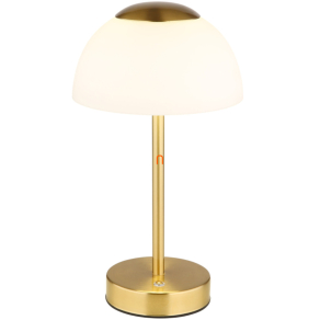   Szabályozható asztali LED lámpa sárgaréz színben, tölthető 31 cm - Sarima Globo 21014M, fokozatmentes dimmelés, akkumulátoros, 0.5 méretes kábellel, 2700-6500-4000 K, 150 lm, 2,5 W, 3,7 V