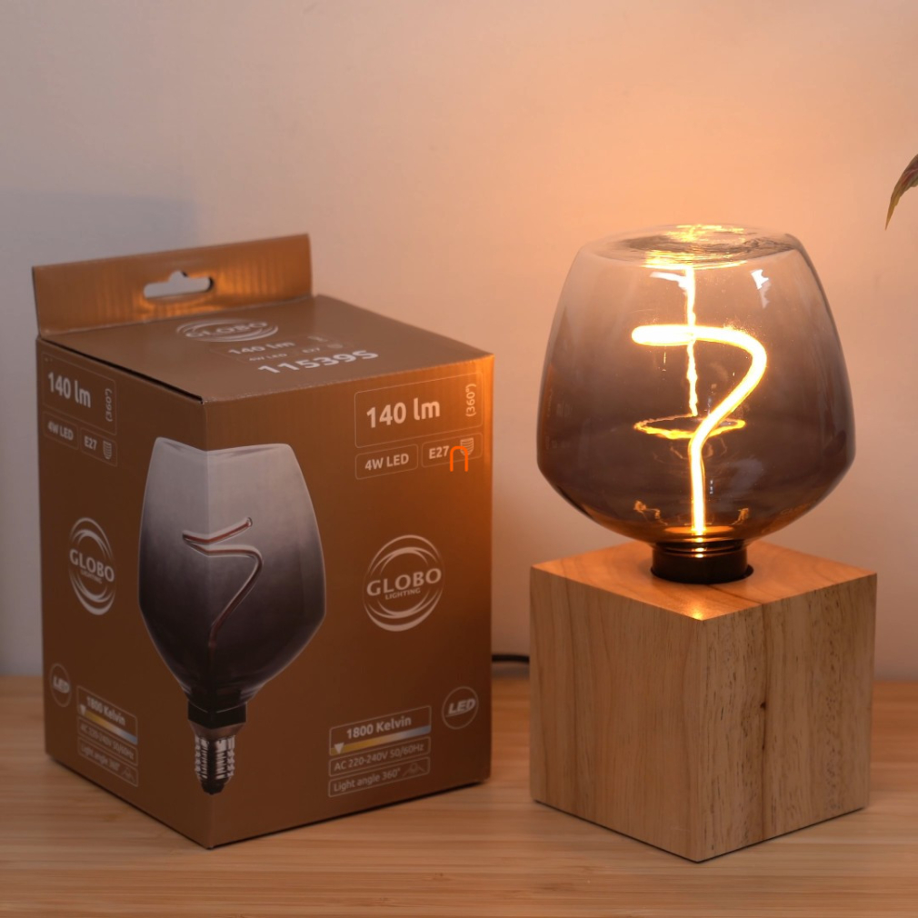 E27 LED dekor fényforrás, 4 W, 140 lm, 1800 K, színátmenetes füstszínű üveg, 16,3x12,3 cm