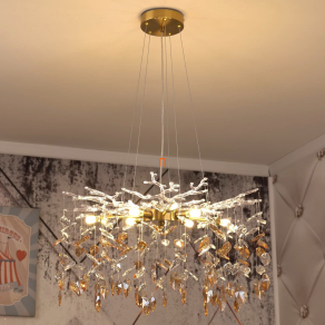   Design csillár kristály levelekkel arany-borostyán színben - Danna Globo 64132-8