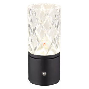   Szabályozható asztali LED lámpa fekete színben, tölthető, 19 cm - Lunki Globo 21010S, akkumulátoros, hordozható, dimmelhető, 0.5 méretes kábellel, 2700-6500-4000 K, 185 lm, 2 W, 5 V