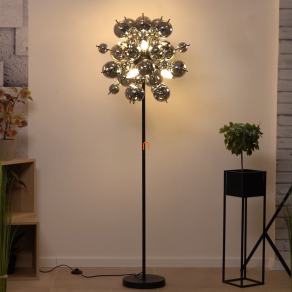   Állólámpa füstszínű üveggömbökkel, 155 cm - Udo Globo 15633SS, talpkapcsoló, üveg, 6xE14 foglalattal, 230 V