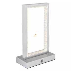   Szabályozható asztali LED lámpa kristály berakással, fehér színben 23 cm - Samega Globo 24008A, akkumulátoros, tölthető, hordozható, dimmelhető, érintőkapcsolós, 1.2 méretes kábellel, 2700-6500-4000 K, 120 lm, 3 W, 230 V