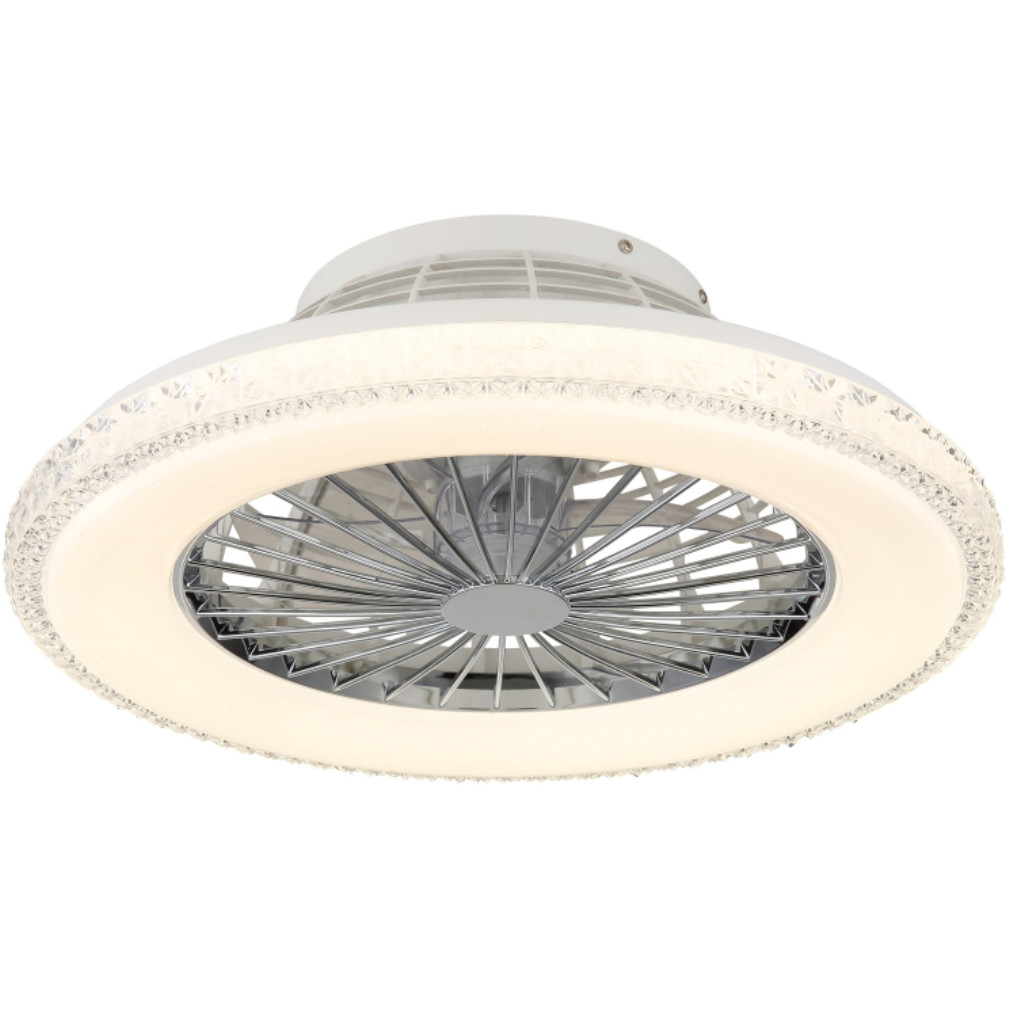 Szabályozható ventilátoros mennyezeti LED lámpa kristály berakással(Corusso)