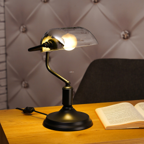   Banklámpa füstszínű üveg búrával, 32 cm - Antique Globo 2491B, 1xE27 foglalattal