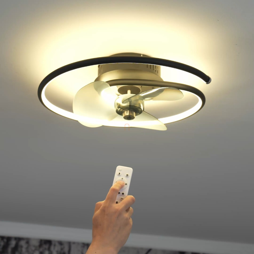 Szabályozható ventilátoros mennyezeti LED lámpa távirányítóval, spirál - Koren Globo 03660