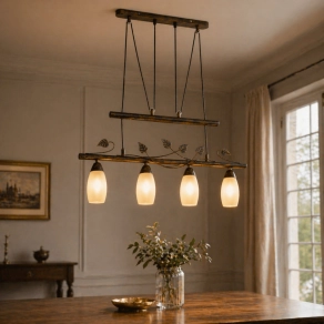   Függesztett lámpafém levél díszekkel, kovácsolt vas hatású, állítható mgassággal - Venezia Globo 30800423X