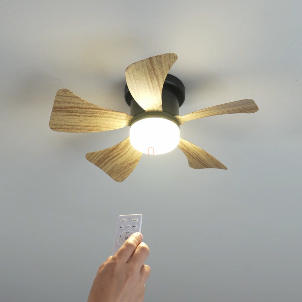 Szabályozható ventilátoros mennyezeti LED lámpa távirányítóval, fa hatású - Hines Globo 03609H