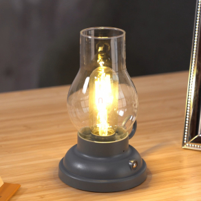   Érintőkapcsolós asztali LED lámpa, tölthető, petróleum lámpa hatású, antracit - Petro Globo 58016A - szabályozható fényerősség, 2700 K, 65 lm, 1 W, 1 méteres kábel, akkumulátoros