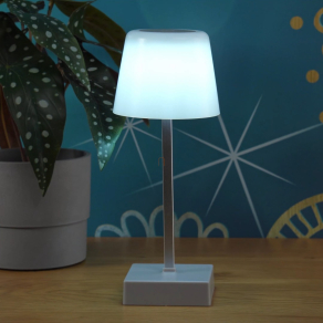   Érintőkapcsolóval szabályozható asztali LED lámpa, 25 cm, tölthető, ezüst színben - Xayden Globo 28061SI - szabályozható fényerősség, 3000/6000 K, 100 lm, 2 W, 0.8 méteres kábel, akkumulátoros