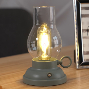   Érintőkapcsolós asztali LED lámpa, tölthető, petróleum lámpa hatású, zöld - Petro Globo 58016B - szabályozható fényerősség, 2700 K, 65 lm, 1 W, 1 méteres kábel, akkumulátoros