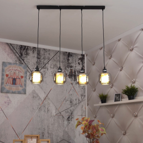   Függesztett lámpa barázdált üveg búrával, füstszínű, 4 foglalattal - Xia Globo 15754-4H