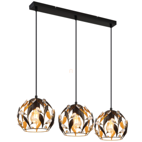   Függesztett lámpa leveles búrával, kristály díszekkel, 3 foglalattal - Mika Globo 15759-3H