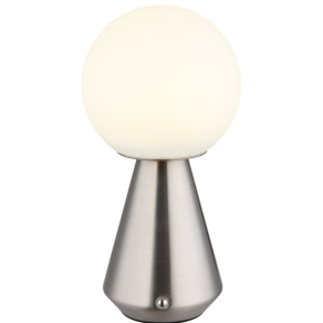   Érintőkapcsolóval szabályozható asztali LED lámpa, tölthető, nikkel színben - Sora Globo 21029N - szabályozható fényerősség, 3000-6500 K, 140 lm, 1,5 W, 0.8 méteres kábel