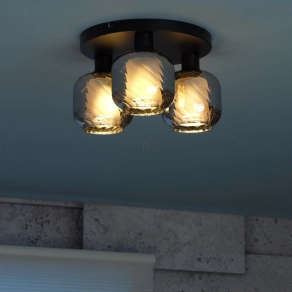   Mennyezeti lámpa barázdált üveg búrával, füstszínű, 3 foglalattal - Xia Globo 15754-3D