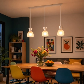   Függesztett üveg lámpa 3 foglalattal, fehér - Massey Globo 15769W-3