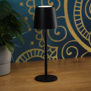   Érintőkapcsolóval szabályozható asztali LED lámpa, 28 cm, tölthető, fekete színben - Vancouver Globo 58482B - szabályozható fényerősség, 3000/4500/6000 K, 50 lm, 1,2 W, 0.8 méteres kábel, akkumulátoros