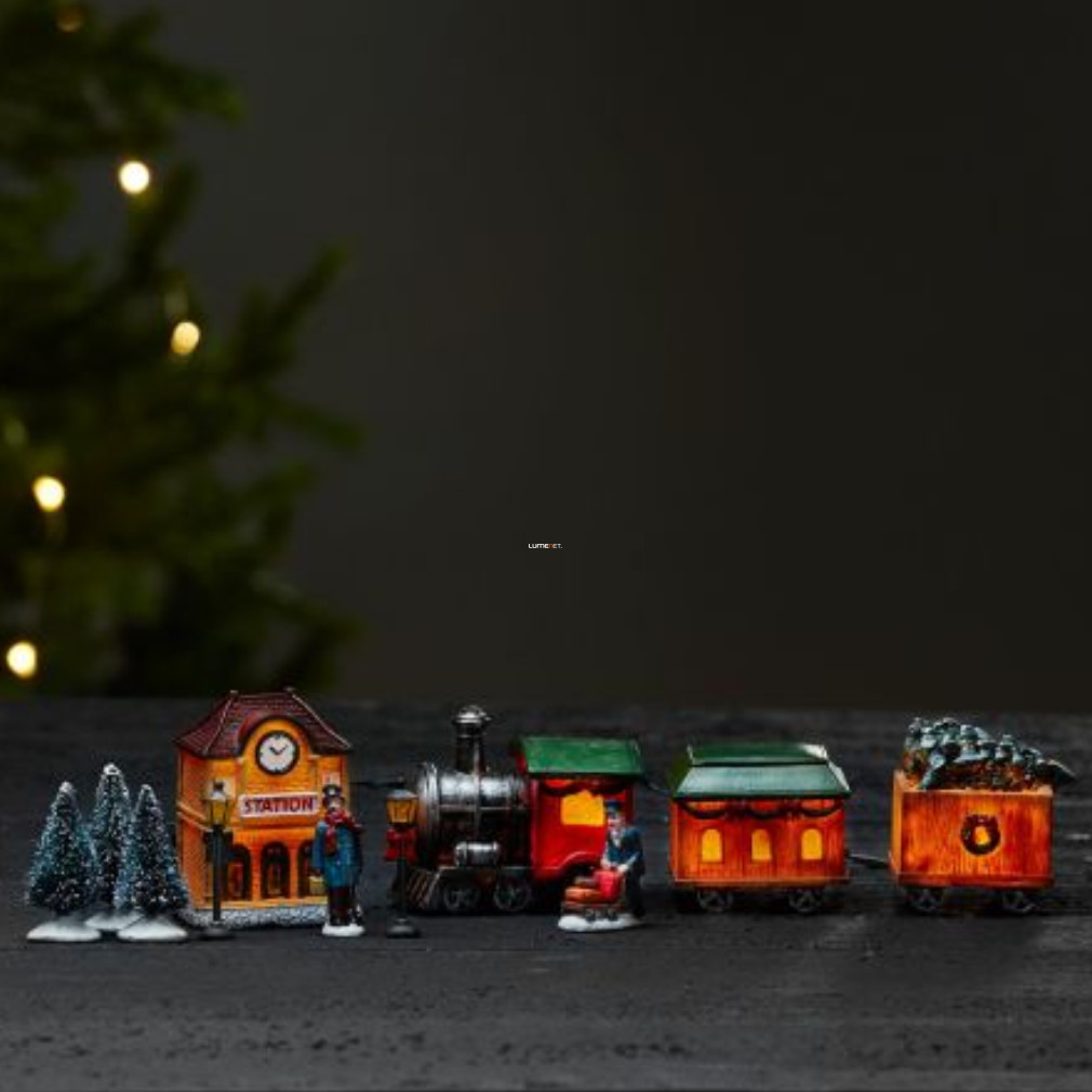 Karácsonyi LED vonat figurákkal, 12 db/szett-elem nélkül (Kidsville)