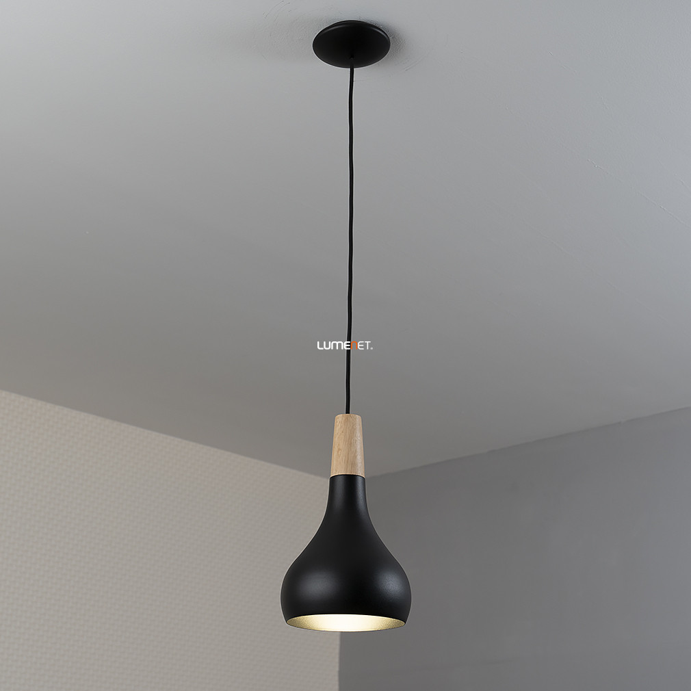 Függesztett lámpa, 18 cm, fekete-fa (Sabinar)