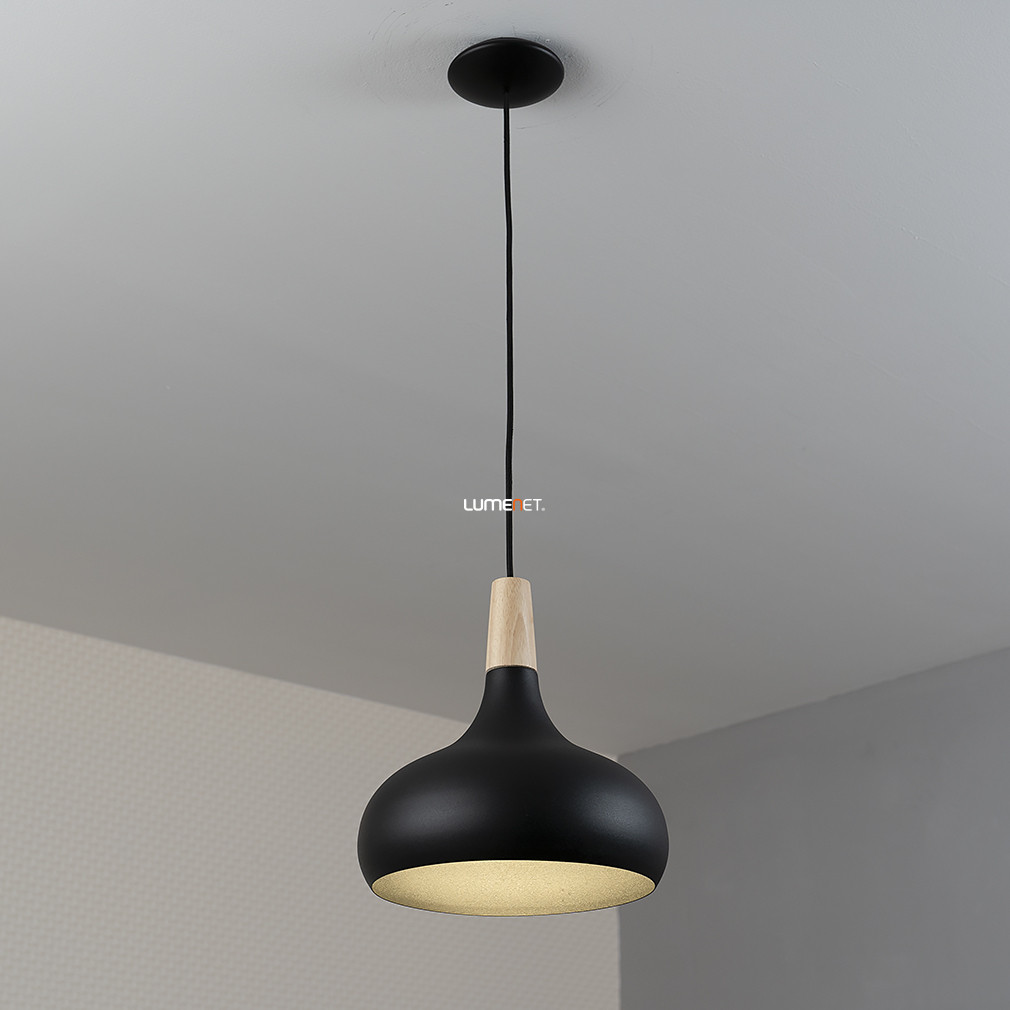 Függesztett lámpa, 28 cm, fekete-fa (Sabinar)