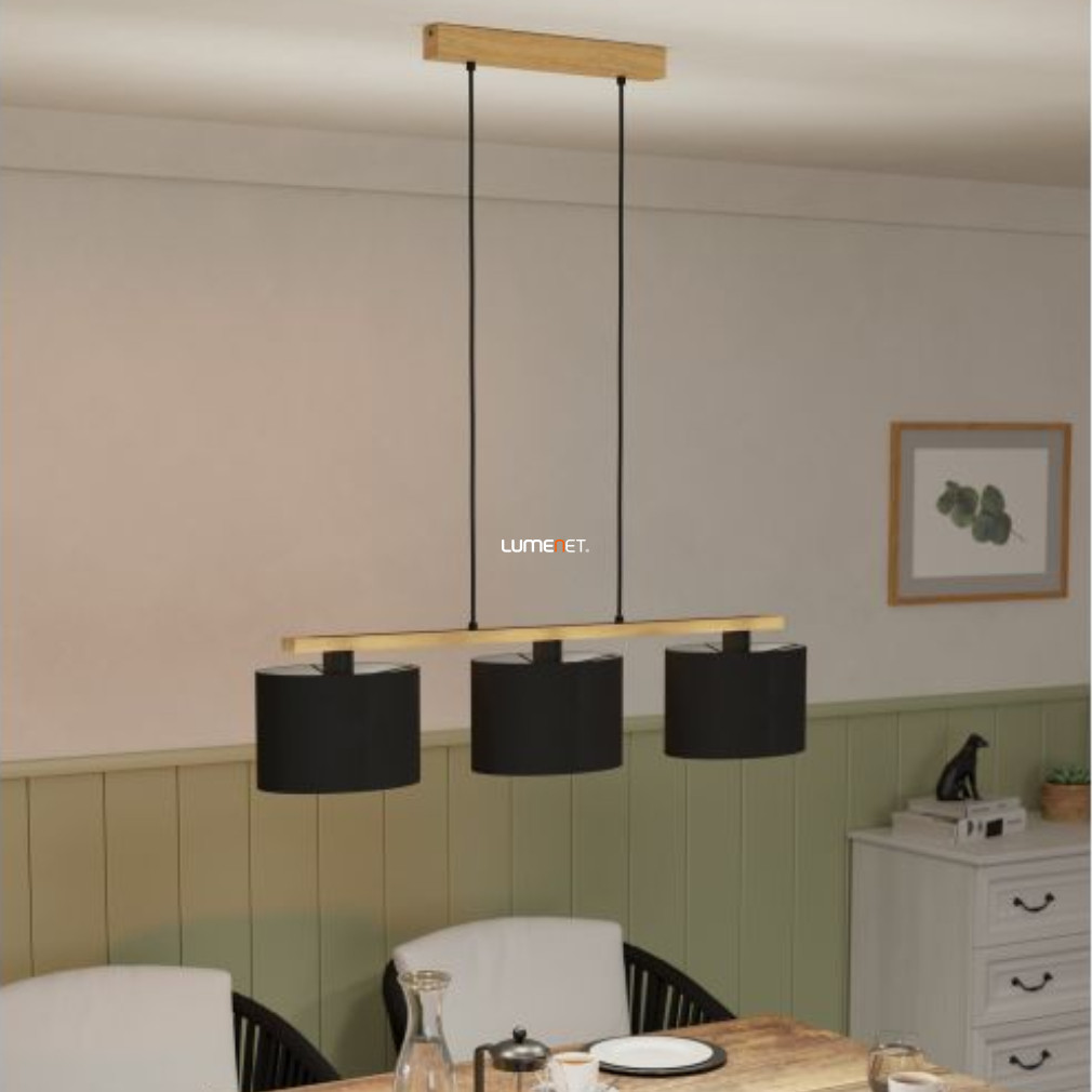 Függesztett lámpa három foglalattal, fekete-fa színű (Castralvo)