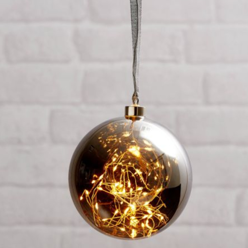 Karácsonyi LED üveggömb dísz, füstszínű (Glow)