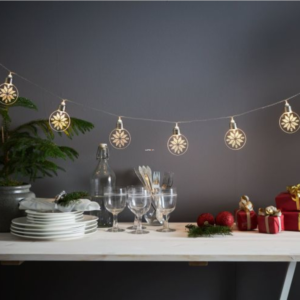 Bontott csomagolású Karácsonyi LED fényfüzér hópehely mintával, 180 cm-elem nélkül (Ornament)