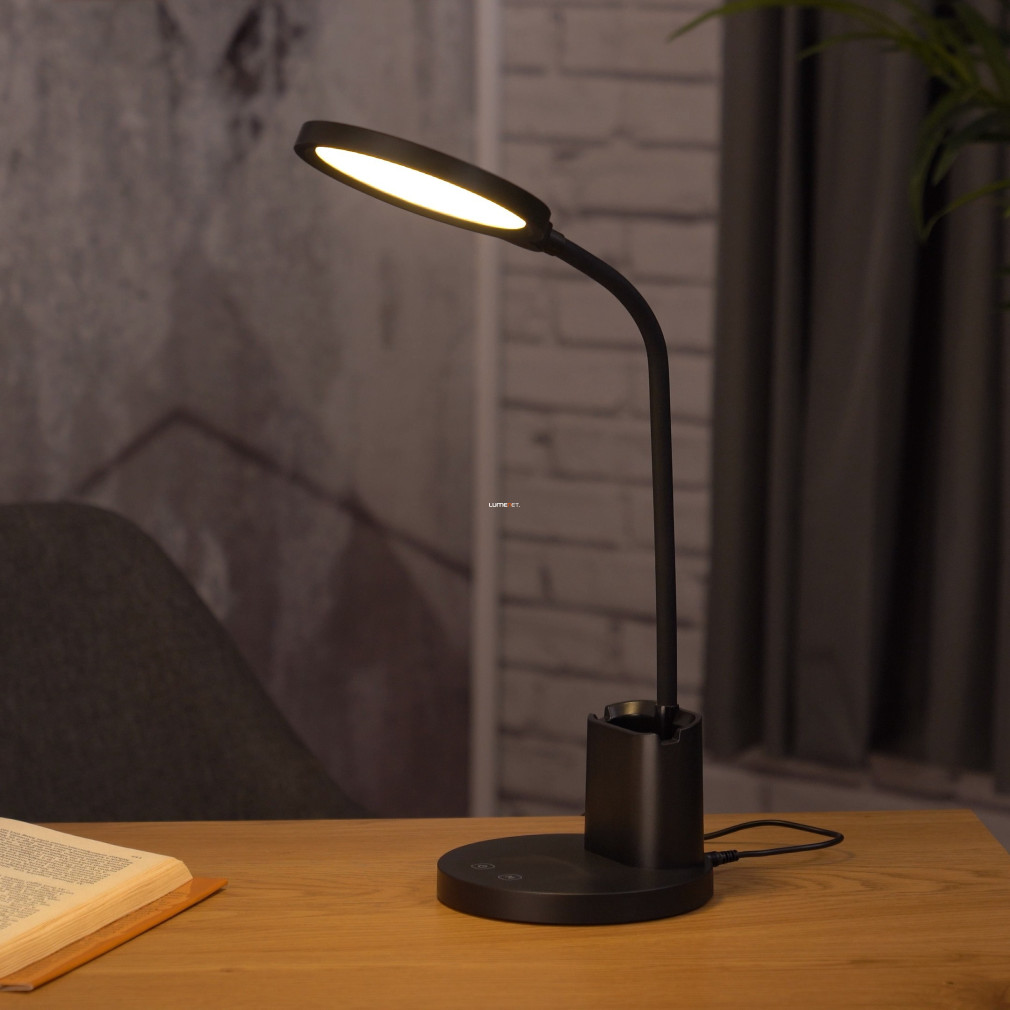 Asztali LED lámpa telefontartóval fekete (Brolini)