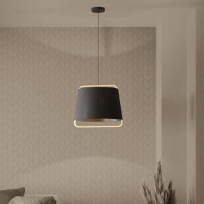   Textil függesztett lámpa fa betéttel, 44 cm - Camaloza Eglo 390185, 1xE27 foglalattal, 220-240 V