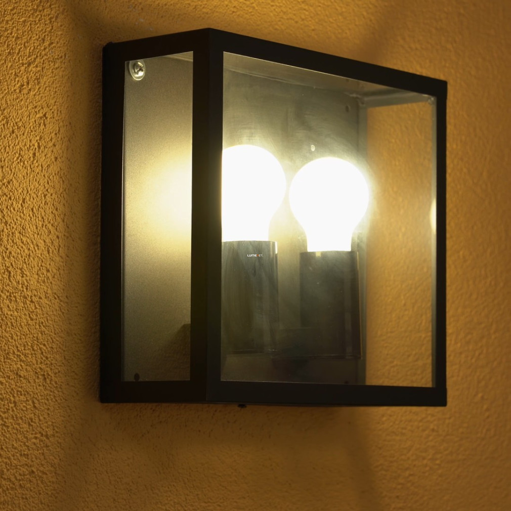 Üvegdobozos kültéri fali lámpa, fekete (Alamonte 1)