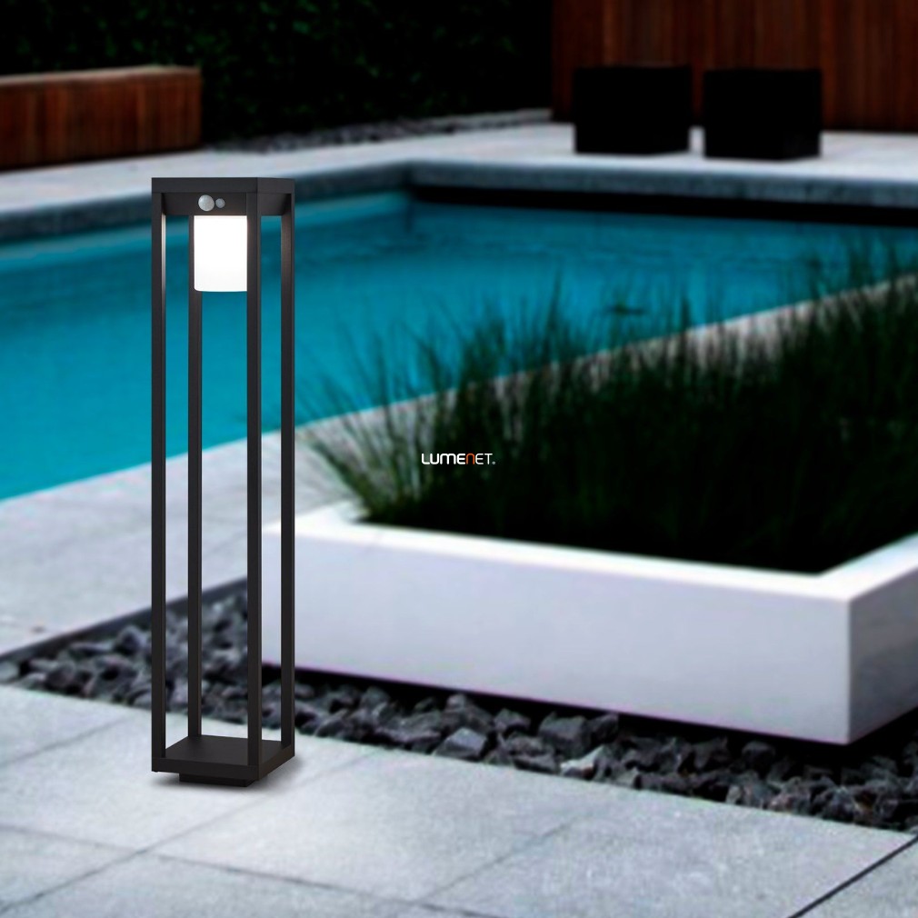Kültéri mozgásérzékelős LED állólámpa napelemmel, 3,7 W, hidegfehér, 80 cm, fekete-fehér színű (Martano)
