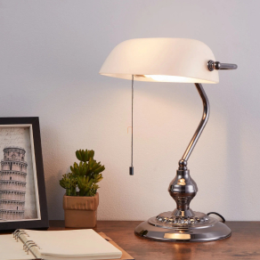   Banklámpa fehér-nikkel színben, 39 cm - Banker Eglo 901019, 1xE27 foglalattal, 220-240 V