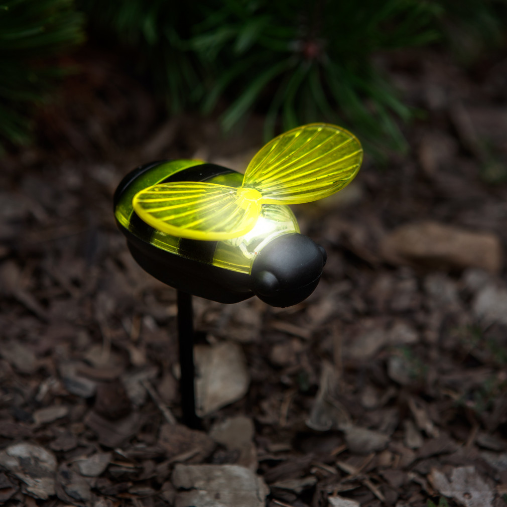 Méhecskés napelemes LED lámpa, földbeszúrható, 14 cm