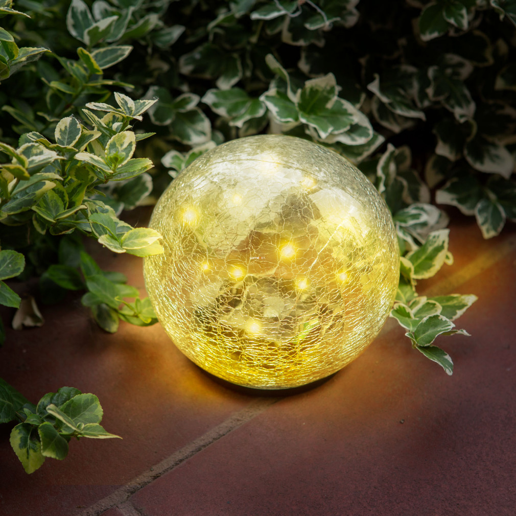 Napelemes üveggömb, melegfehér fényű - 15 cm