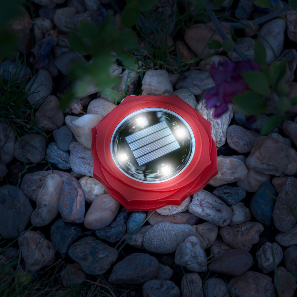 Piros virágos földbeszúrható LED lámpa, napelemes - 11,5 x 2,3 cm