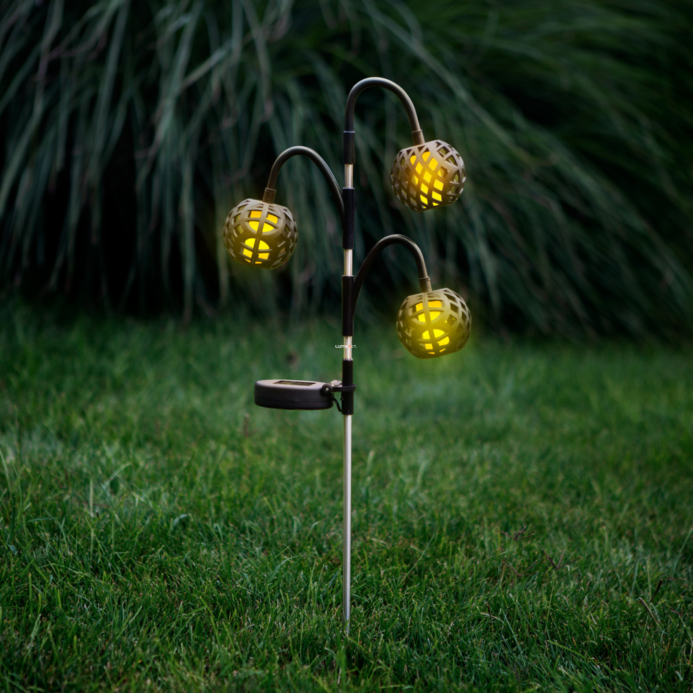 Napelemes földbeszúrható LED lámpa lánghatással, 65 cm
