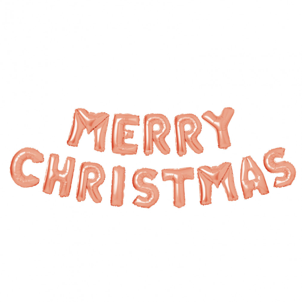 3D Karácsonyi "Merry Christmas" lufi - rozéarany színben