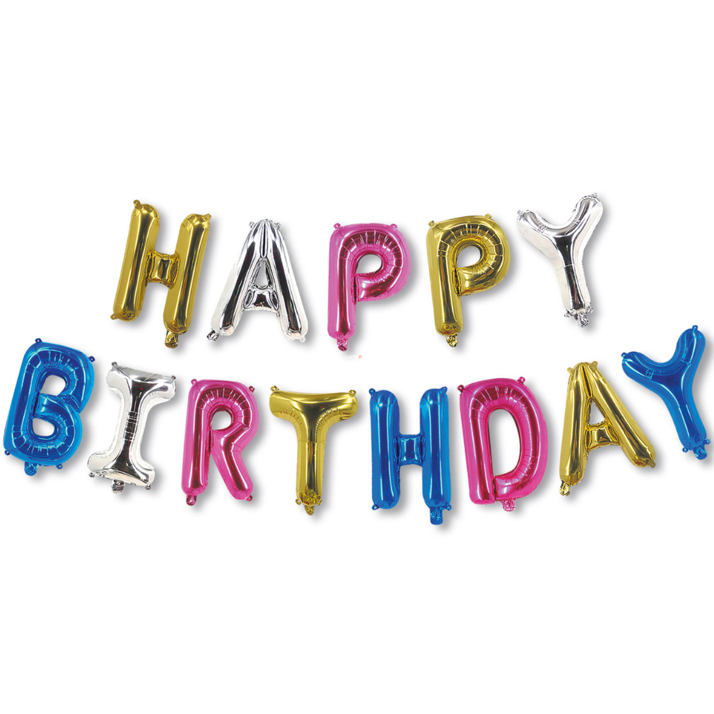 3D Születésnapi "Happy Birthday" lufi - többszínű - 33 cm