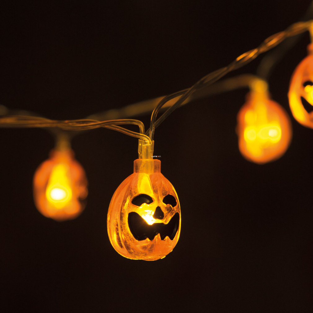 Halloween-i tökös fényfüzér - 10 LED - 2 x AA - 1,2 m