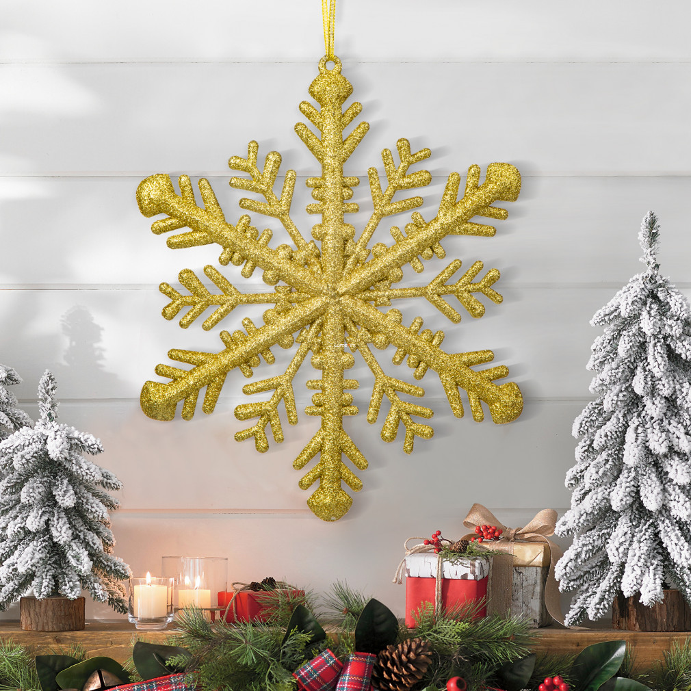Karácsonyi dísz - arany színű jégkristály - 29 x 29 x 1 cm