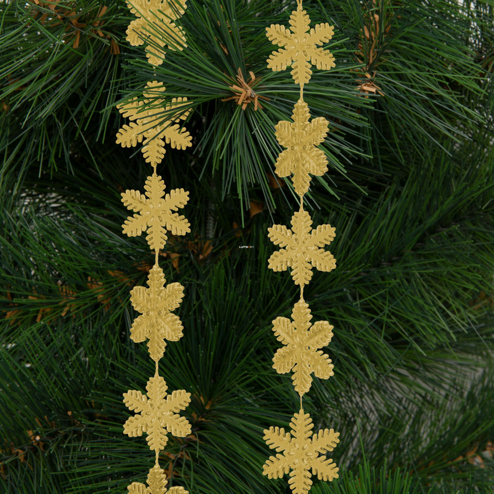 Karácsonyi girland - hópehely - 2,7 m - arany színben