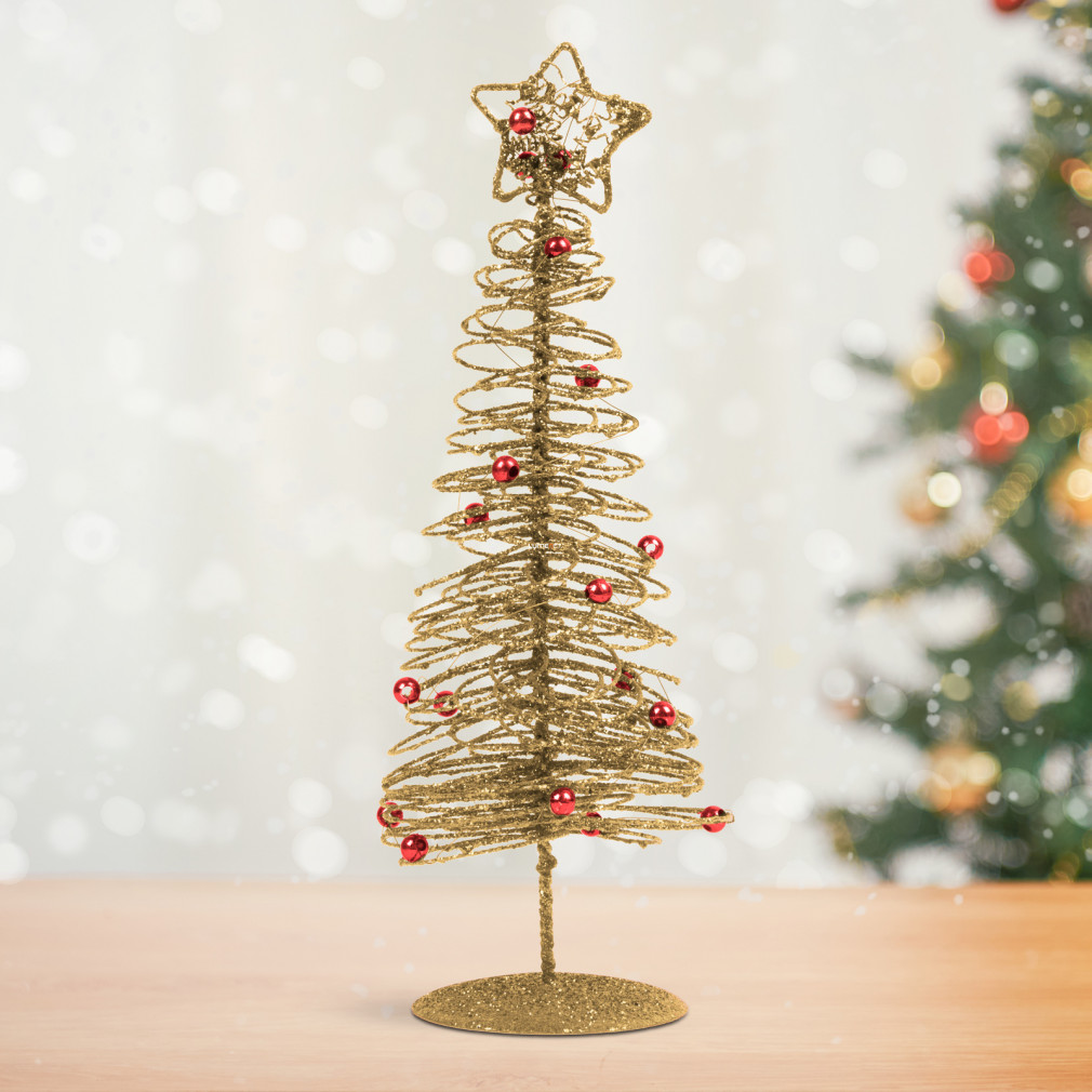 Karácsonyi, glitteres, fém karácsonyfa - 28 cm - arany színben