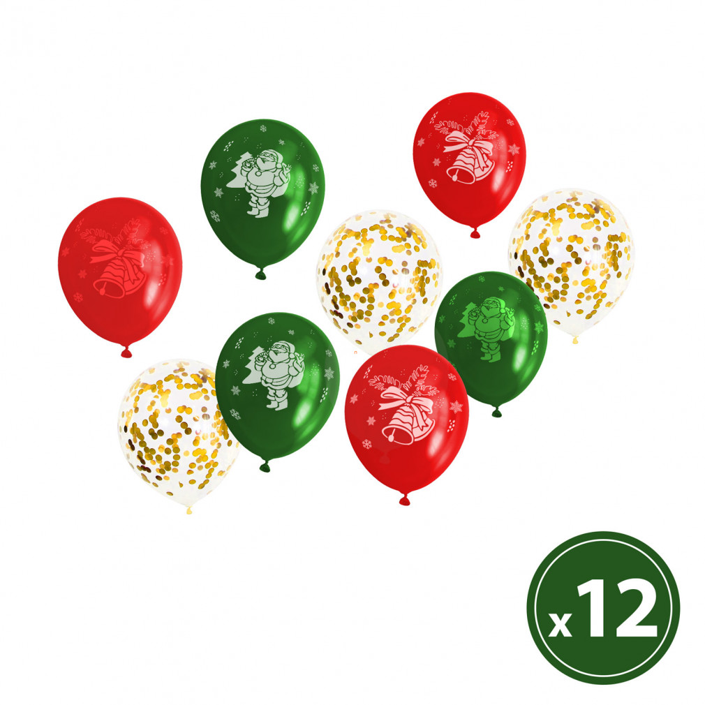 Lufi szett karácsonyi motívumokkal - piros, zöld, arany színben - 12 db / csomag
