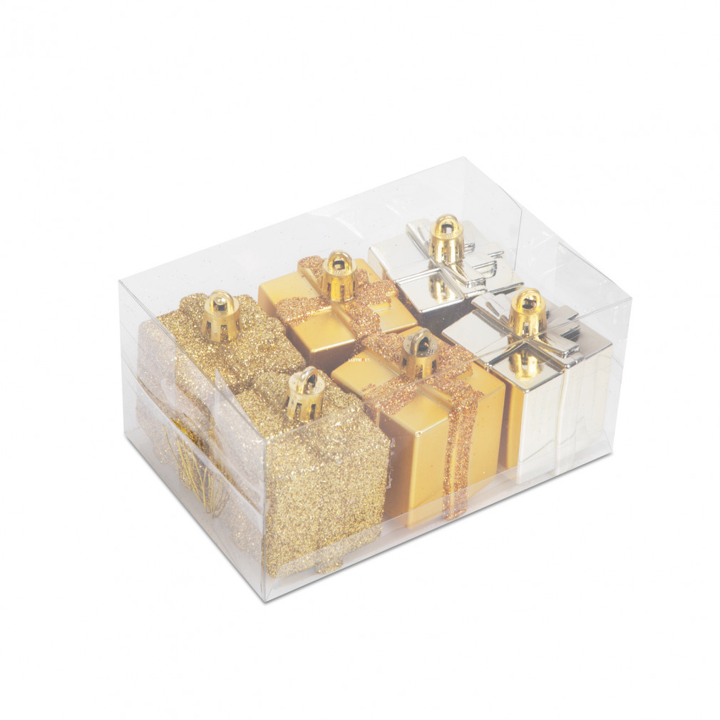 Karácsonyfadísz szett - arany színű ajándék - 4,5 cm - 6 db / szett