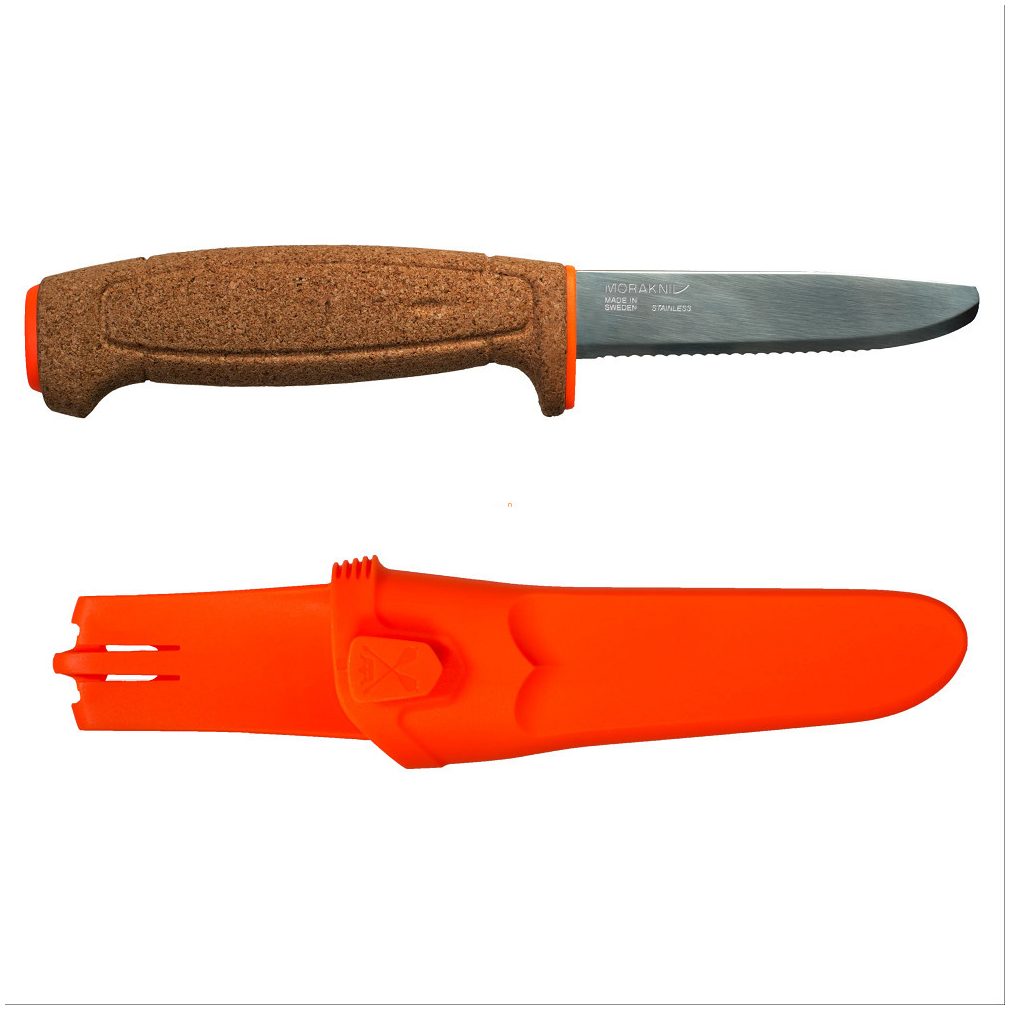 MORAKNIV FLOATING kés (S) rezézett pengével, parafa markolattal, tokkal, narancssárga