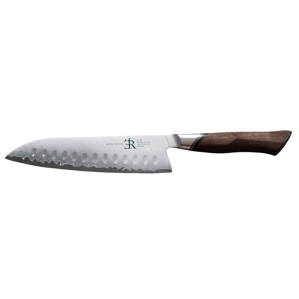 RYDA KNIVES santoku kés barázdált pengével, 18 cm, damaszkuszi acél, A-30