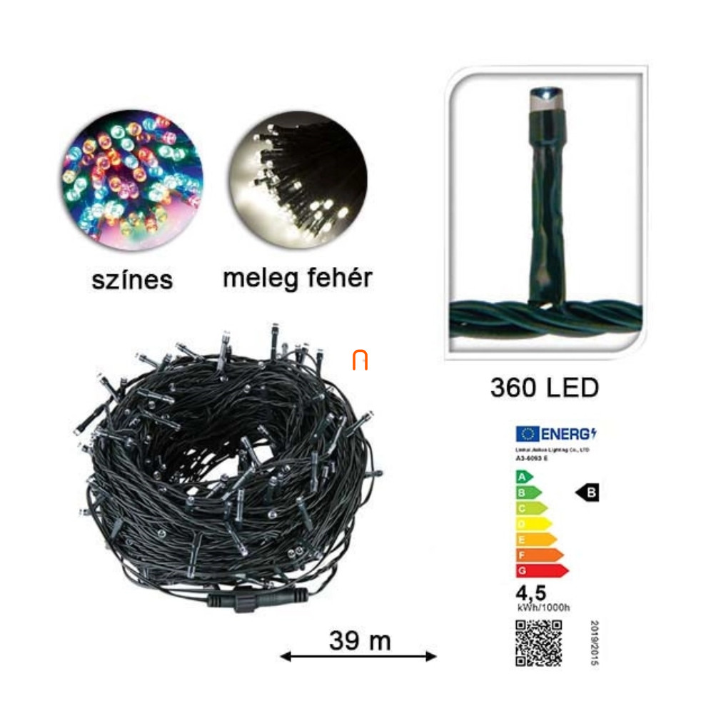 LED fényfüzér 360 LED-es, melegfehér