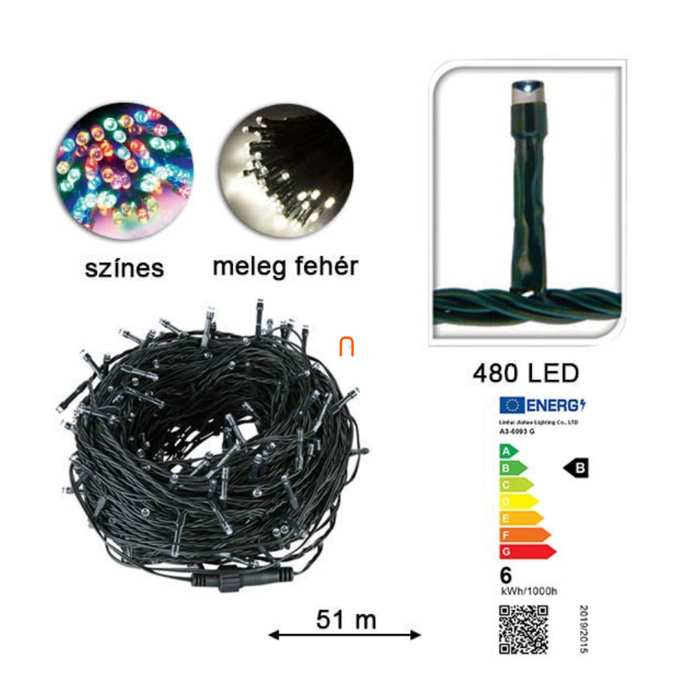 LED fényfüzér 480 LED-es, melegfehér