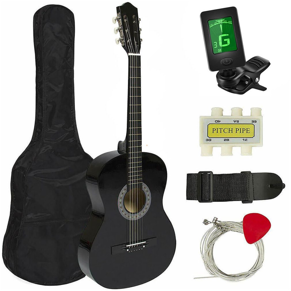 Akusztikus gitár szett kezdőknek, ajándék hangolóval, 2 színben fekete