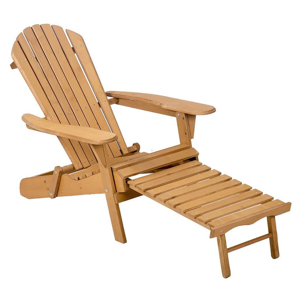 Kerti fa szék kihúzható lábtartóval natúr színben